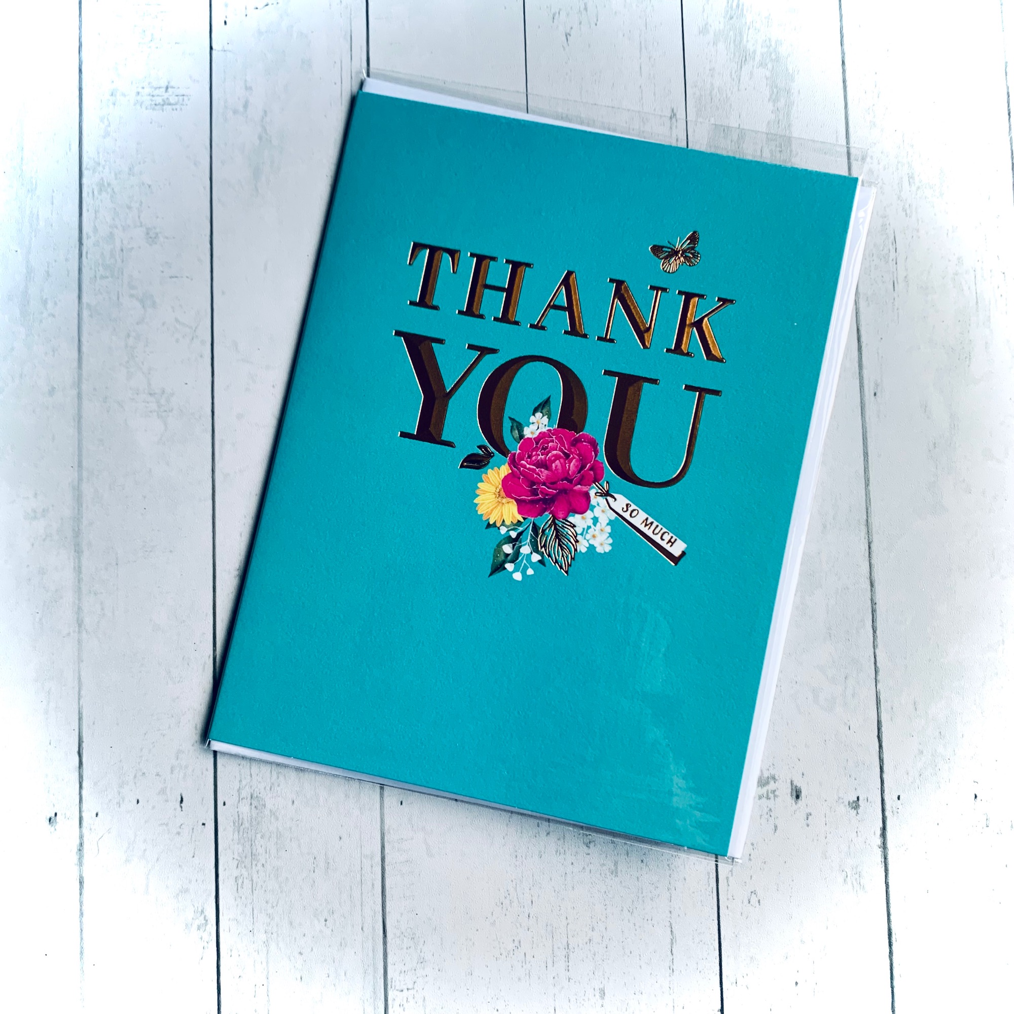 Classic and Elegant Thank You Card in vibrant  blues and pinks