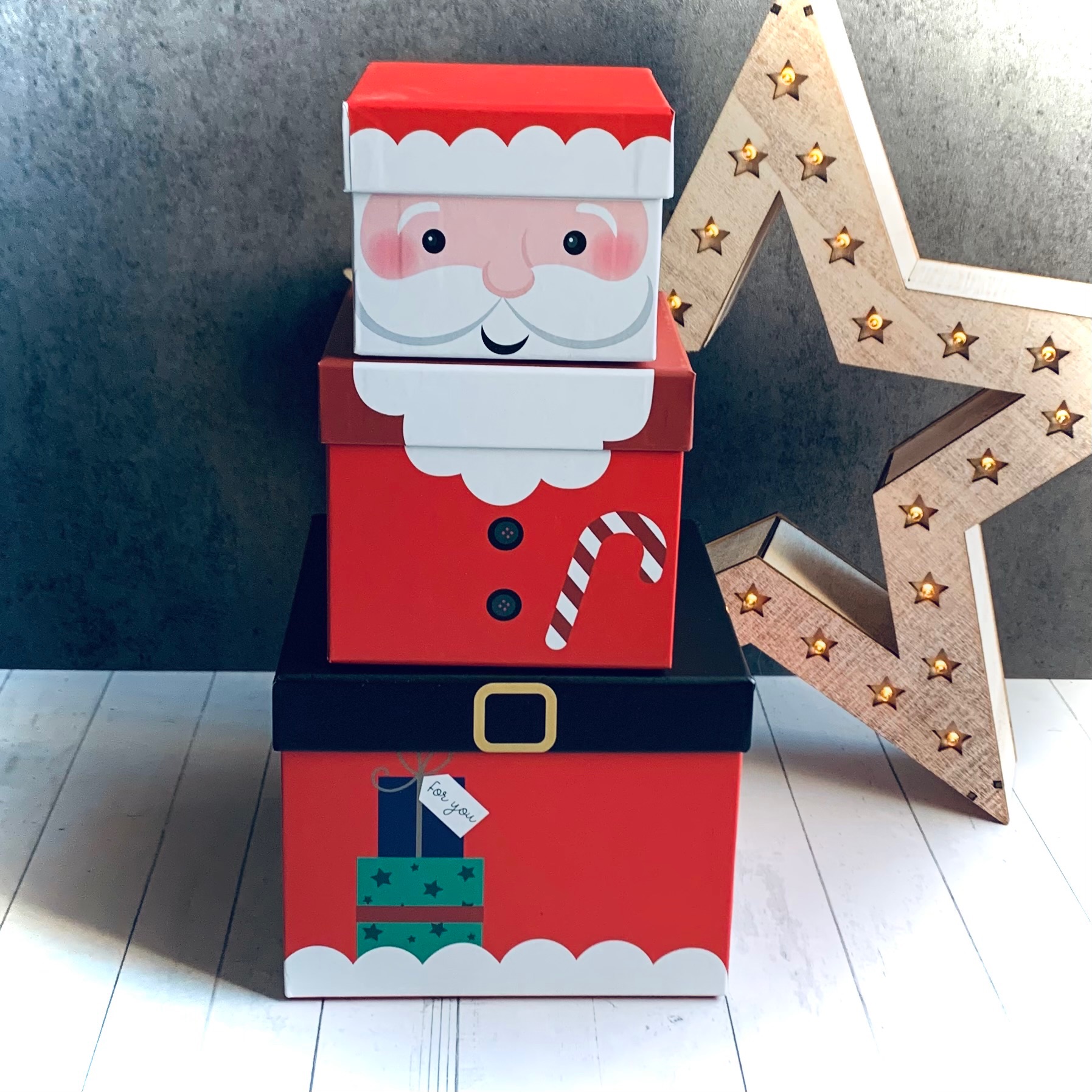 Beautiful set of 3 stacking Christmas Character Gift Boxes