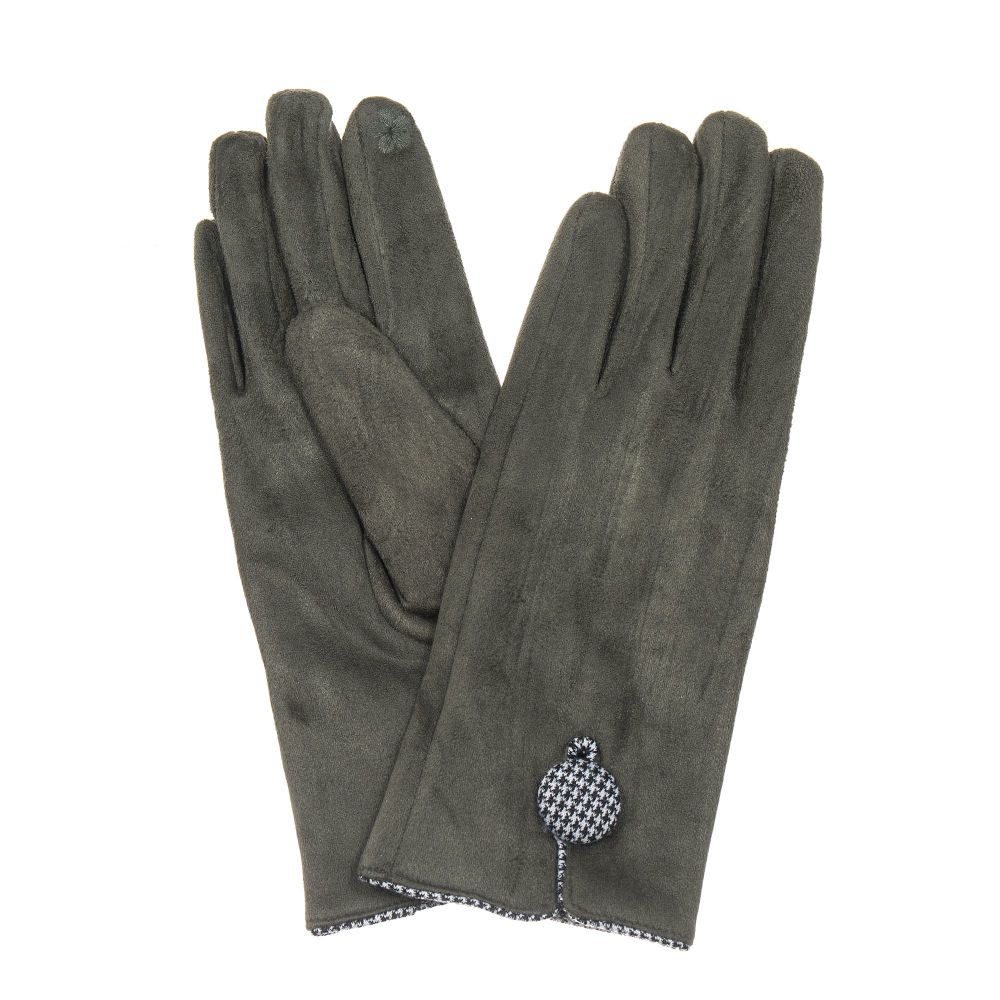Park Lane Olive With Dogtooth Button Detail Gloves
