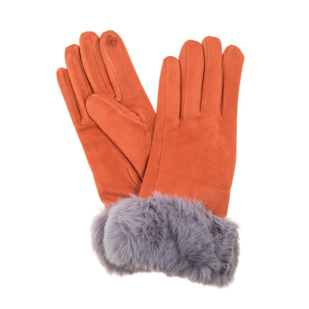 Park Lane Cinnamon With Grey Faux Fur Detail Gloves