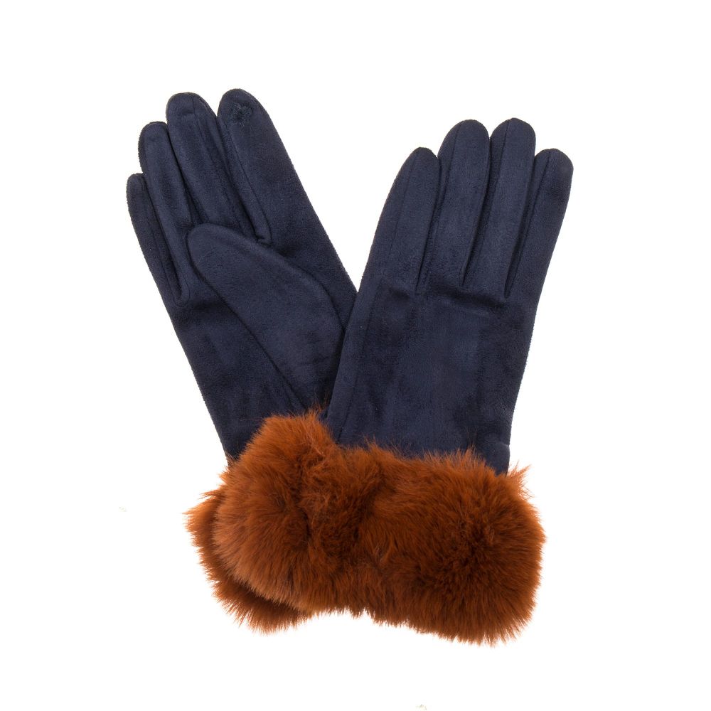 Park Lane Navy With Grey Faux Fur Detail Gloves