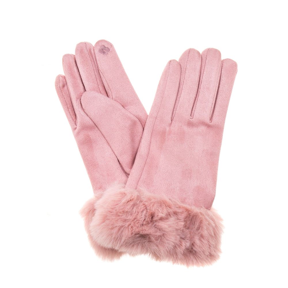 Park Lane Pink With Brown Faux Fur Detail Gloves