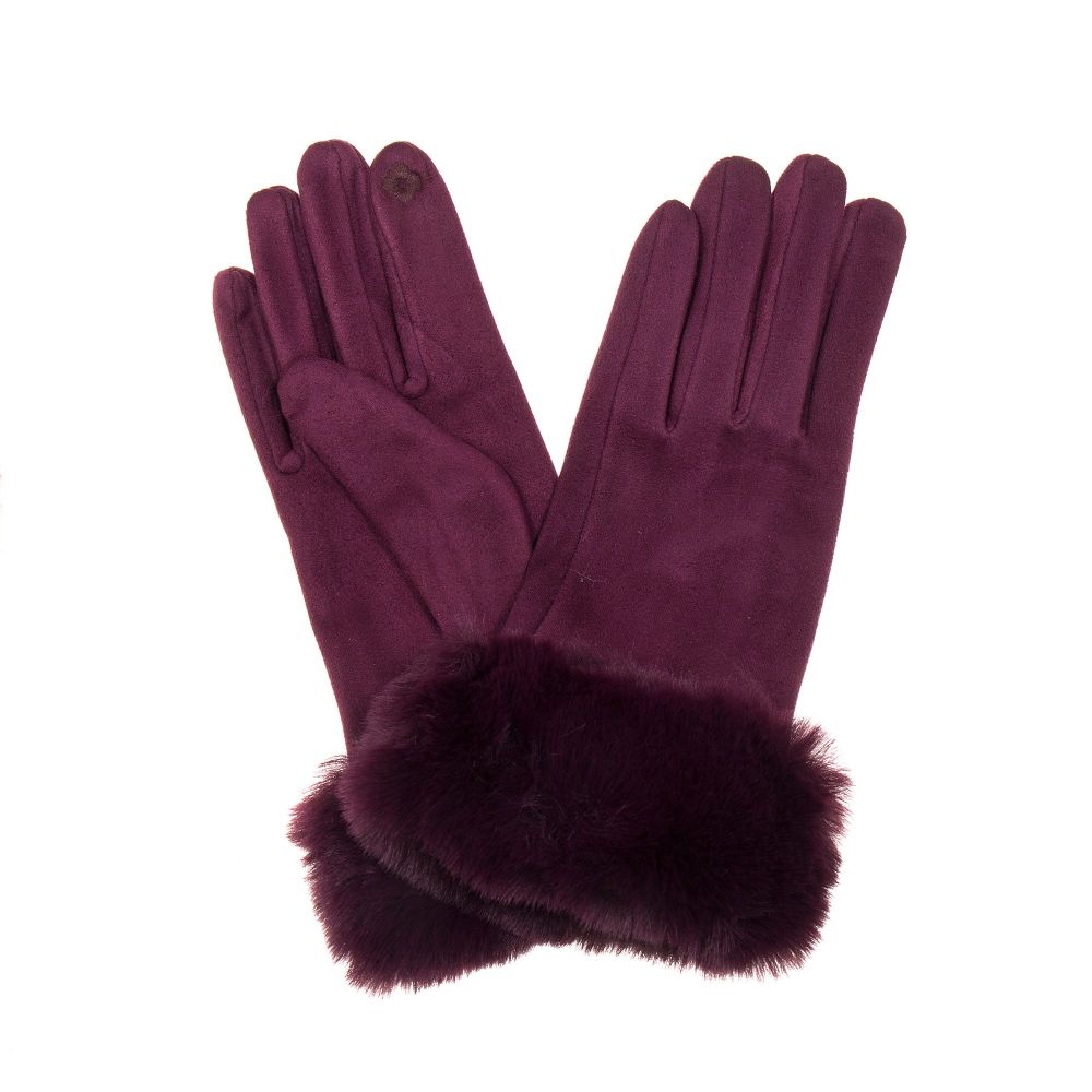 Park Lane Plum With Faux Fur Detail Gloves