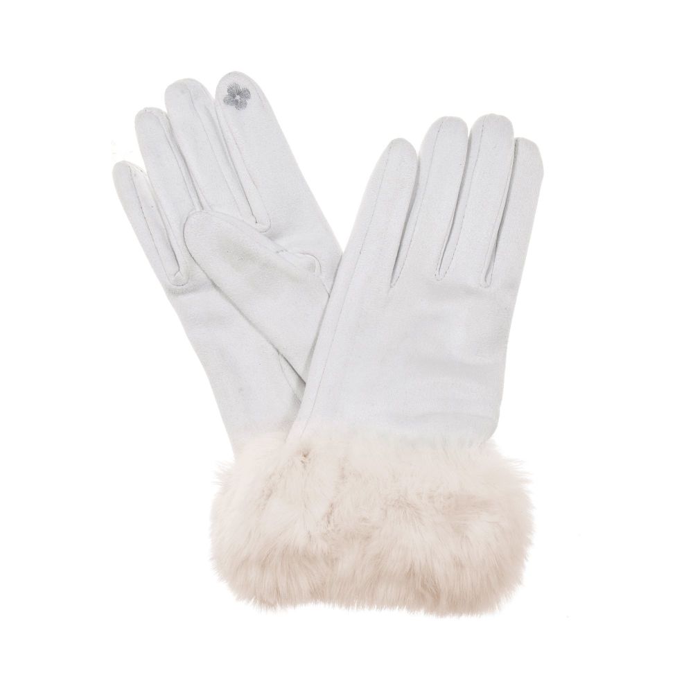Park Lane Winter White With Faux Fur Detail Gloves