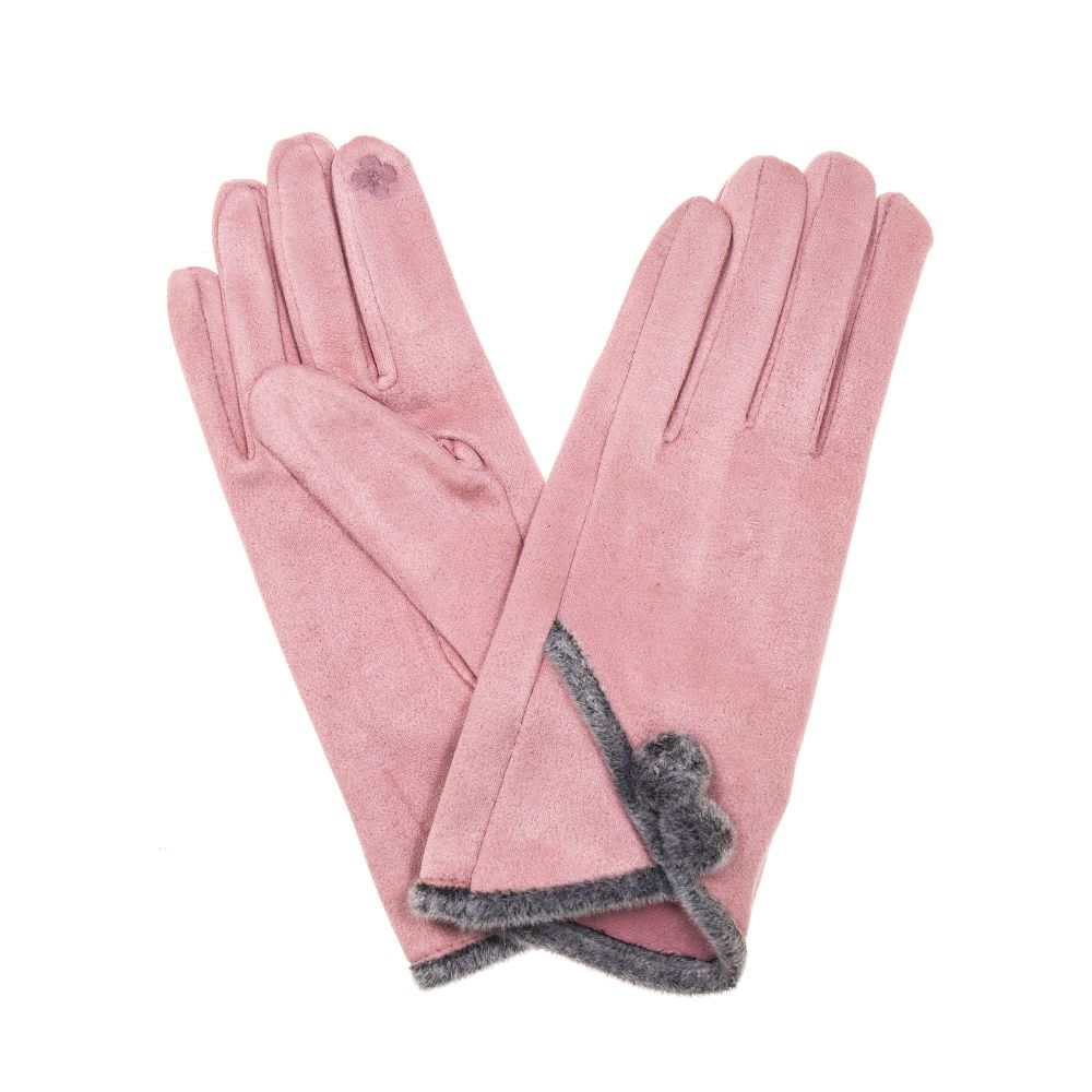 Park Lane Pink With Grey Pompom Detail Gloves