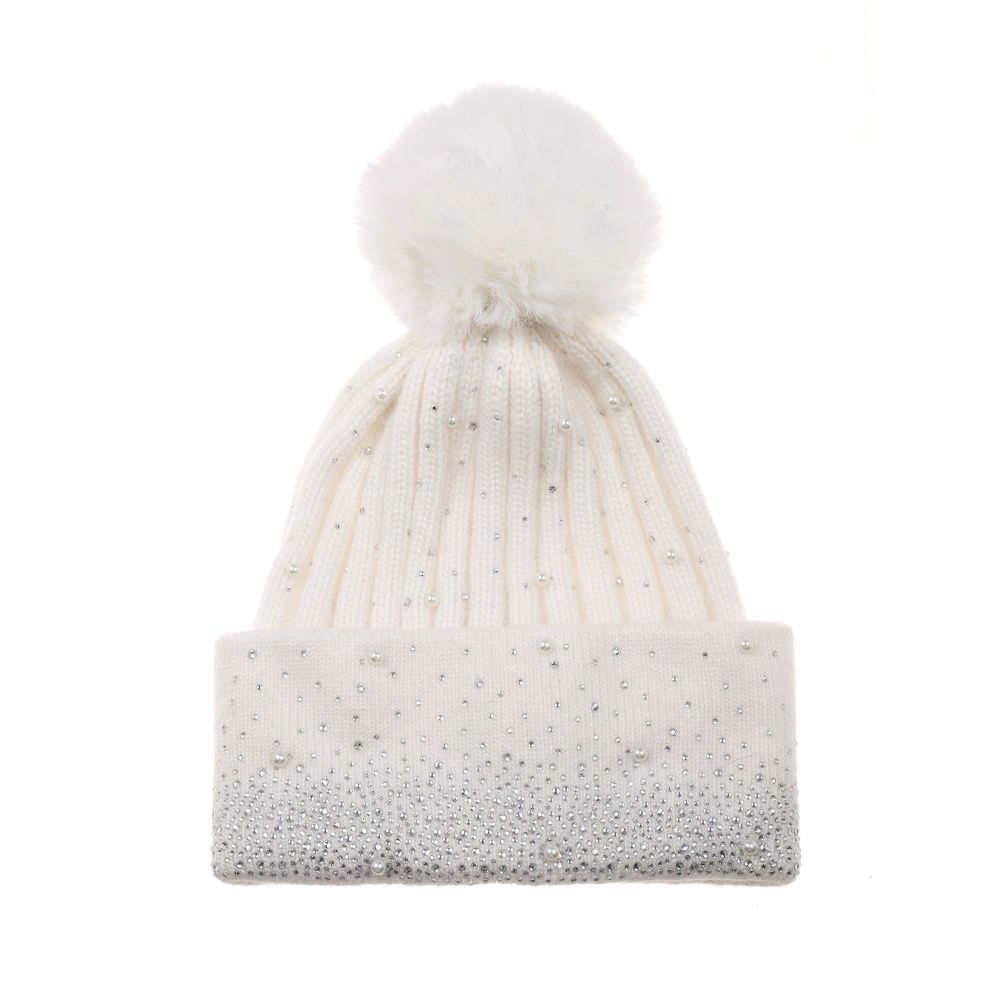 Park Lane Winter White Pom Pom Hat With Sparkle
