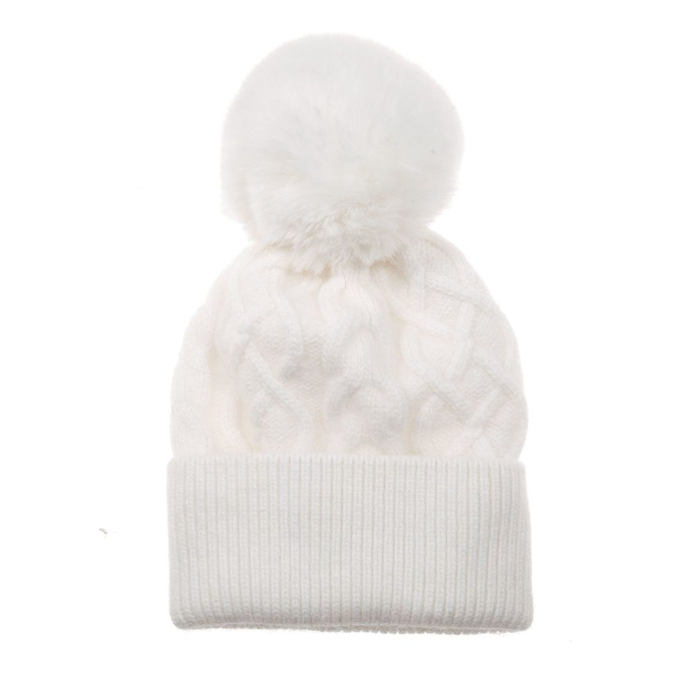 Park Lane Knitted Winter White Pom Pom Hat