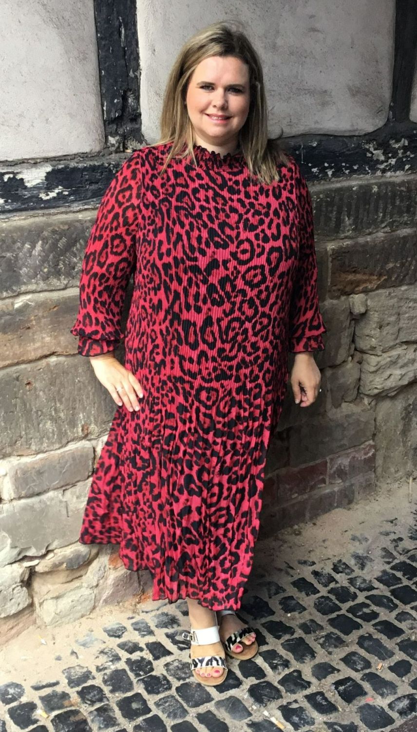 Malissa J Red Leopard High Neck Dress