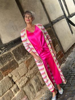 Malissa J Chevron Long Knitted Cardigan - Pink