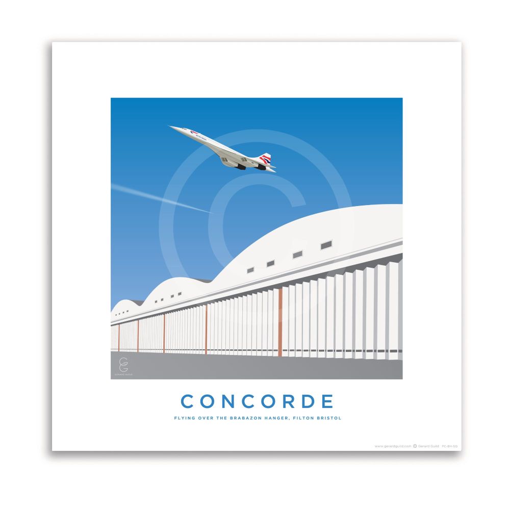 PRINT - CONCORDE FLYING OVER THE BRABAZON HANGER