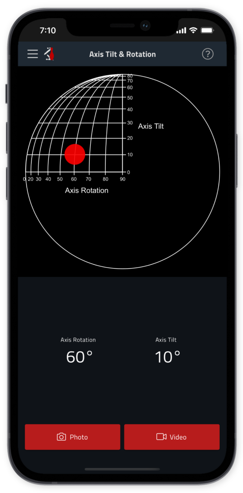 Bowling ball axis tilt and axis rotation measurement