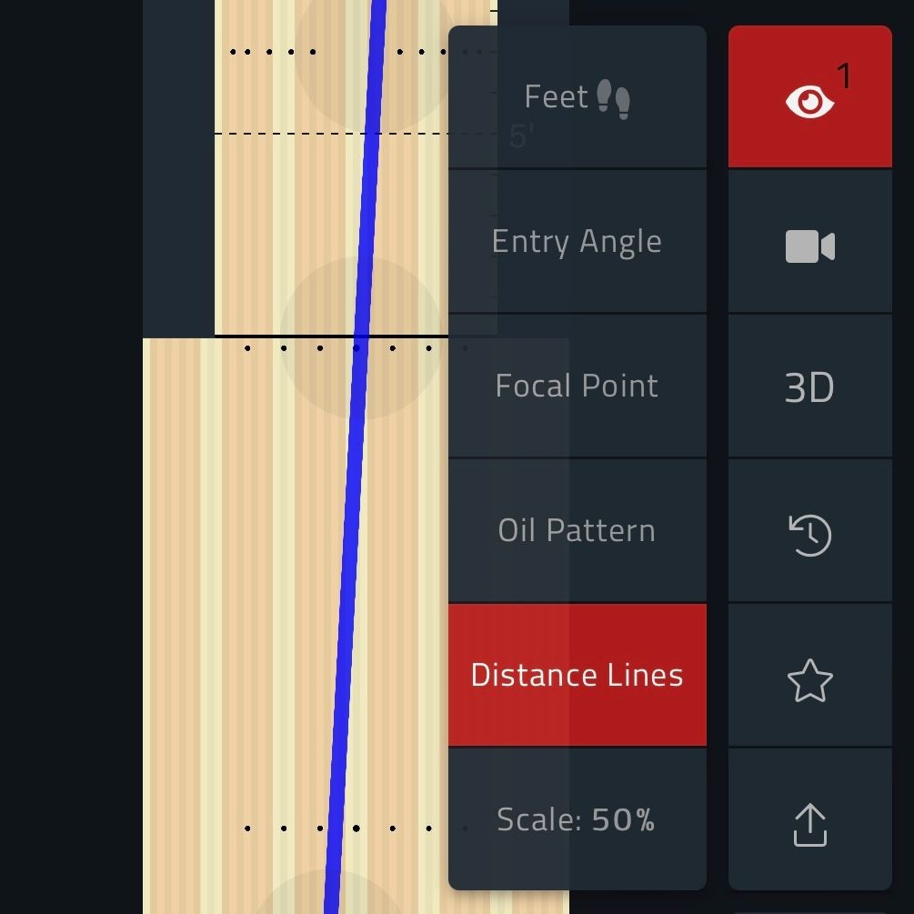 Bowling lane overlay options in Tenpin Toolkit Angles and Targeting tool