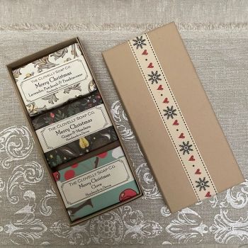 Boxed Gift Set of 3 Handmade Clovelly Soaps with Ribbon