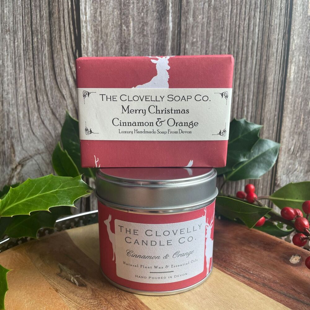 Cinnamon & Orange Merry Christmas Bundle of Soap and Large Tin Soy Wax Candle
