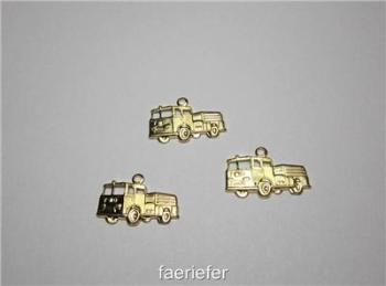 Fire engine truck charms gold plated stampings x 3