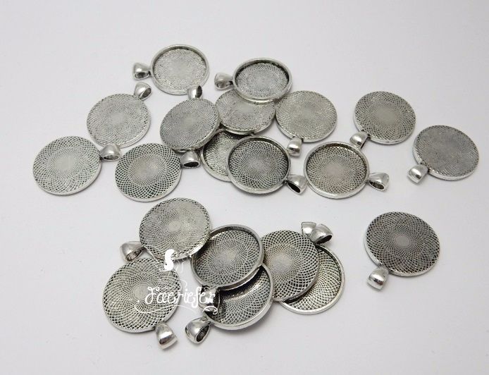 1 inch 25 mm round setting pendant antique silver bulk pack of 25