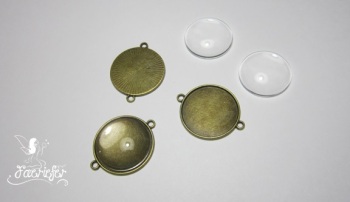 Bronze single sided pendant connectors with glass 25 mm