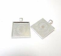 1 inch 25 mm square setting pendant bright silver 