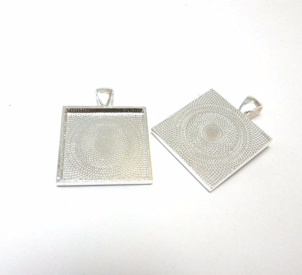 1 inch 25 mm square setting pendant bright silver