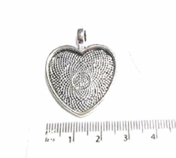 Heart shaped Cabochon Setting pendant silver plated 1" 25mm
