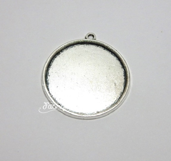 30 mm Silver tone round Cabochon setting frame pendants x 3