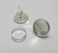 Earring cabochon stud blank settings with matching glass domes 12 mm