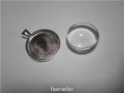 1 inch 25mm round Cabochon Setting pendant + glass dome seal silver tone