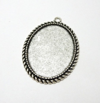 Rope edged setting oval pendant bezel blank to fit 30 x 40 mm silver or bronze
