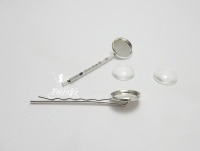 Bobby tie or hair pin cabochon blank settings with matching glass domes 16 mm
