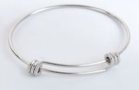 Stainless Steel Expandable Bangle Bracelet Round Silver Tone Adjustable 21cm