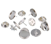 Silver Plated Round Cabochon Setting Brooch Tie Pins fit 12 mm 14 mm 16 mm 18 mm or 20 mm tie clutch pin back pack of 2 