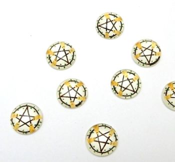 Wiccan pentagram broomstick glass cabochons 12 mm pack of 10