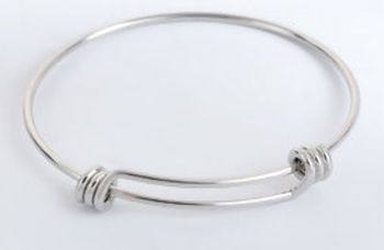 Stainless Steel Expandable Bangle Bracelet Round Silver Tone Adjustable 26cm(10 2/8") - 21cm(8 2/8") 