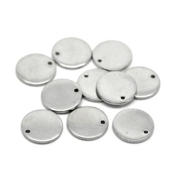 SILVER TONE - STAINLESS STEEL ' 10 MM SMALL ROUND ' STAMPING BLANKS - PACK OF 10