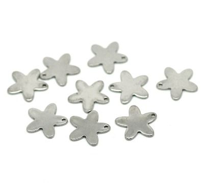 SILVER TONE - STAINLESS STEEL ' 14 X 13 MM FLOWERS ' STAMPING BLANKS - PACK