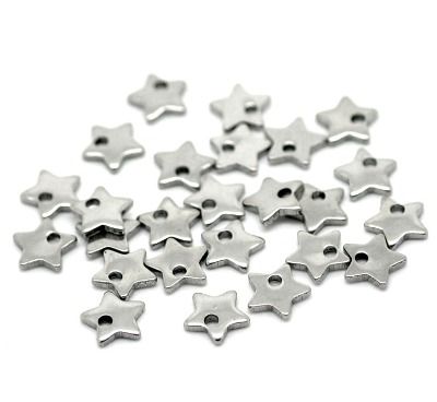 SILVER TONE - STAINLESS STEEL ' 6 MM 5 POINT STAR ' STAMPING BLANKS - PACK 