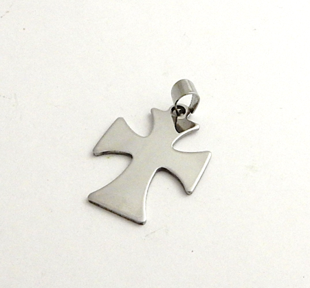 STAINLESS STEEL BLANK - CROSS PENDANT WITH BAIL - 30 X 24 mm  SILVER TONE  