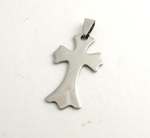 STAINLESS STEEL BLANK - CROSS PENDANT WITH BAIL - 38 X 33 mm  SILVER TONE  