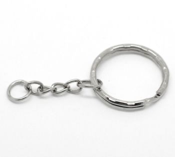 Key ring Round Silver Tone 25 mm(1") with chain pack of 5