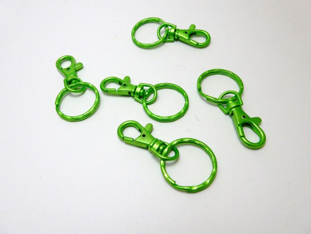 BRIGHT METALLIC KEY/SPLIT RING WITH SWIVEL CLASP - PACK OF 5 - RED GREEN OR
