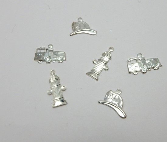 Firefighter mix charms sterling silver plated fine stampings x 6 fire engin