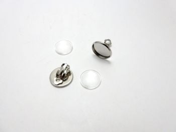 Earring Settings 16 mm silver tone Clip Ons with matching glass
