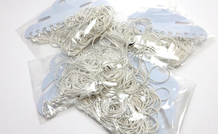 Snake chain necklace 18 20 or 24 inch silver plated bulk pack of 50