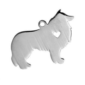 STAINLESS STEEL PENDANT BLANK -COLLIE - DOG WITH HEART - SILVER TONE Pack Of 1