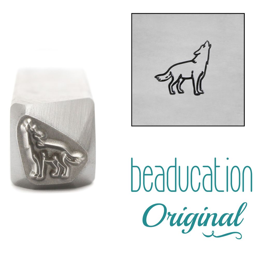 1017 Wolf Howling Facing Right Metal Design Stamp, 8.2 mm - Beaducation Ori