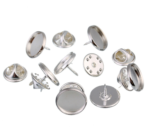 Silver Plated Round Cabochon Setting Brooch Tie Pins fit 18 mm tie clutch p