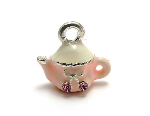 Mini pink enamel teapot charm