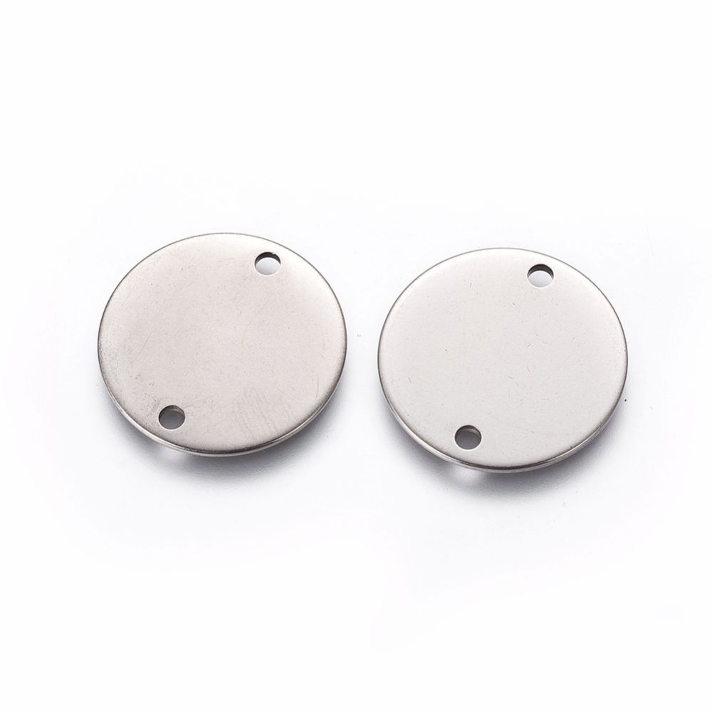 SILVER TONE - STAINLESS STEEL ' 20 MM  ROUND ' STAMPING BLANKS - TWO HOLE C