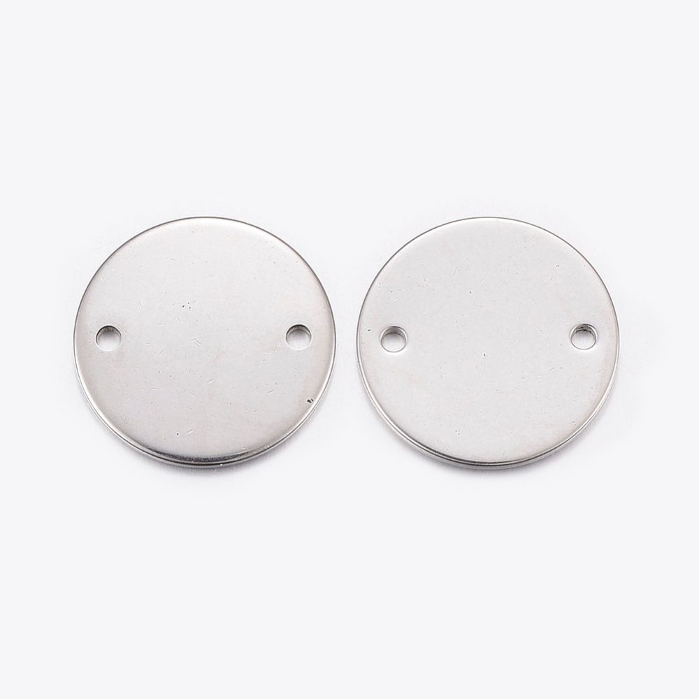 SILVER TONE - STAINLESS STEEL ' 16 MM  ROUND ' STAMPING BLANKS - TWO HOLE C