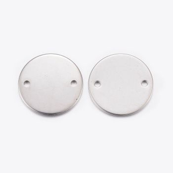 SILVER TONE - STAINLESS STEEL ' 16 MM  ROUND ' STAMPING BLANKS - TWO HOLE CONNECTORS -  PACK OF 10
